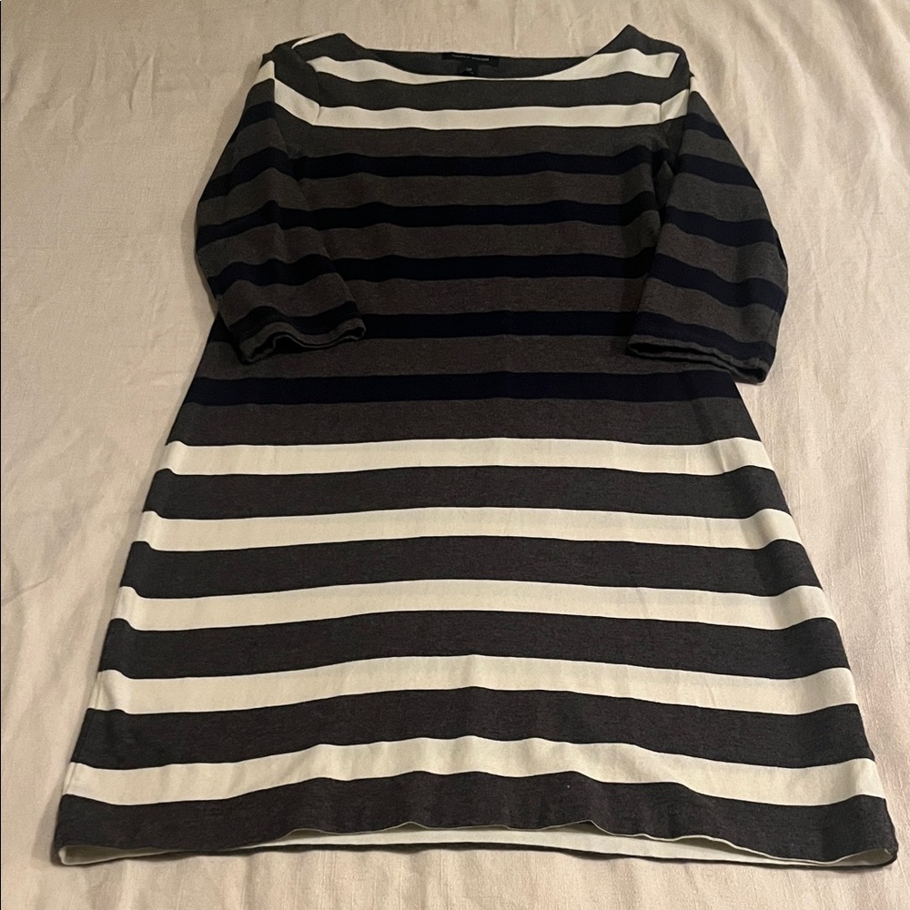 Gray, Navy, and White Striped Women’s Dress